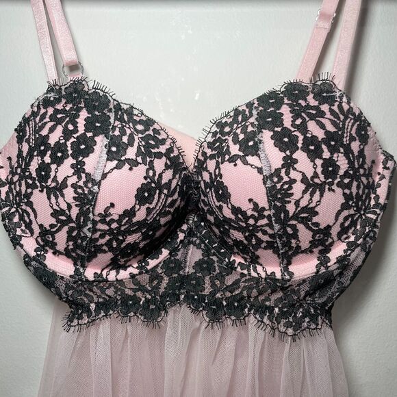 NWT 34C Victoria's Secret Pink Sheer‎ Open Back Flowy Black Lace Bra Top Sexy - Picture 2 of 7